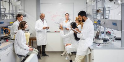 Scientists having a meeting